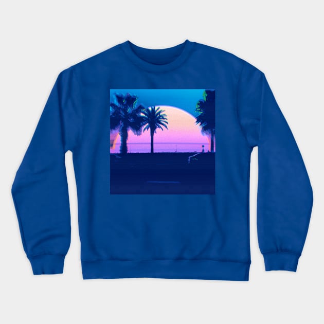 vaporwave palms sunset Crewneck Sweatshirt by lofi_retrowave